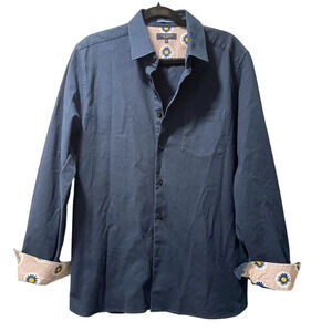 Ted Baker | Navy with Floral Cuffs Button Up Cotton Dress Shirt